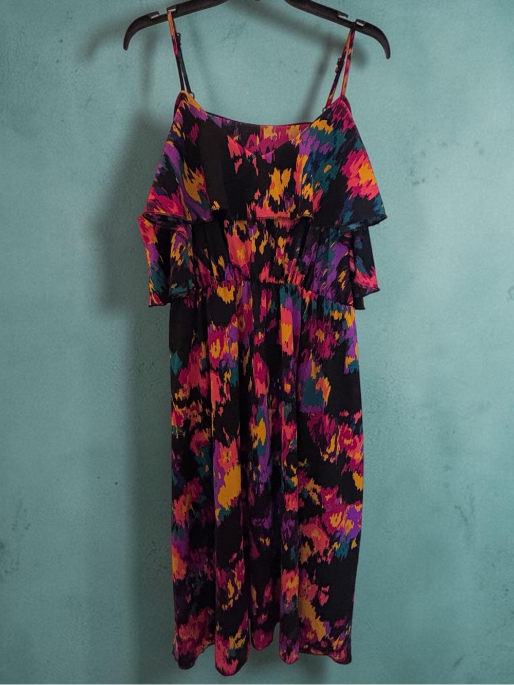 🎉 (Women’s 1XL) SHEIN Bright Painterly Abstract Floral Flounce Camisole Dress
